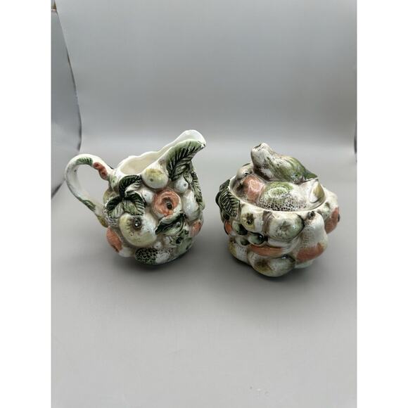 Rare Lefton "Fruits of Italy" Majolica Style Cream and Sugar 1950s Japan - Picture 4 of 7